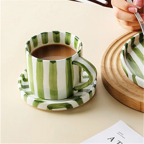 Earthen Stripe Mug & Saucer Set