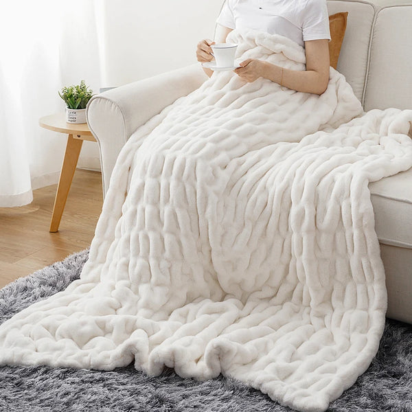 Harewood  Faux Rabbit Fur Blanket Throw