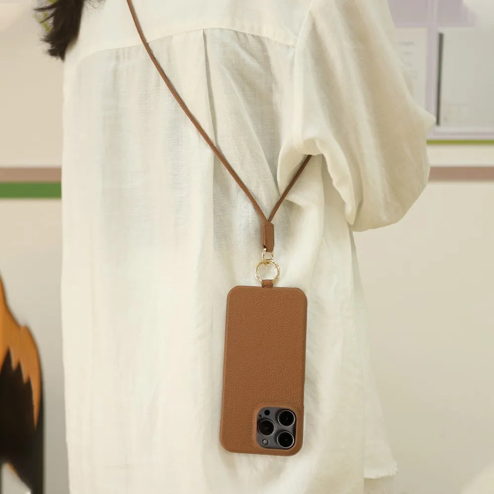 Genuine Cowhide Leather Crossbody iPhone Case