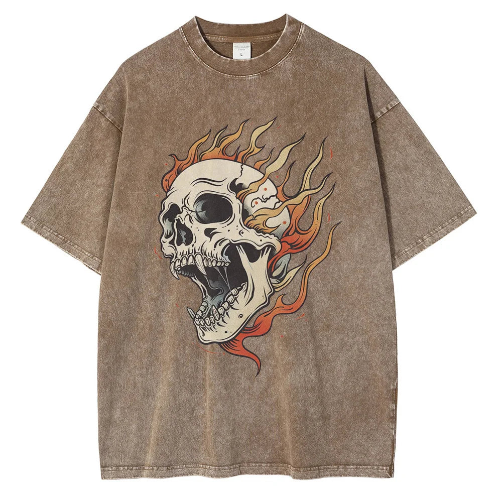 OversizedAcidWashFlamingSkullTee