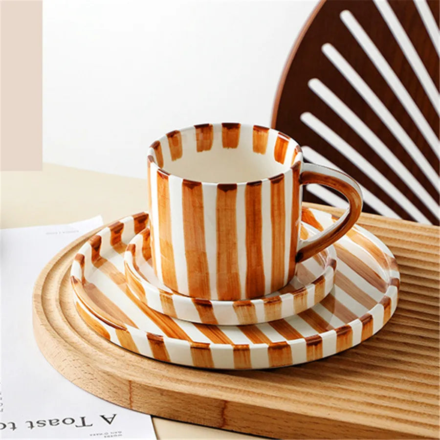 Earthen Stripe Mug & Saucer Set