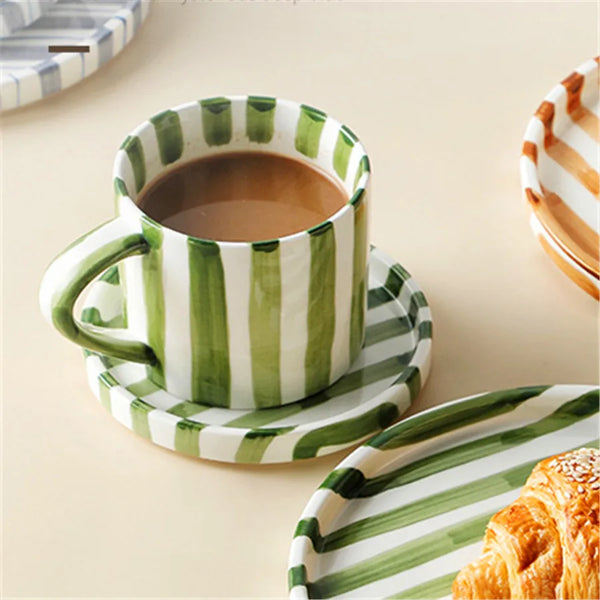 Earthen Stripe Mug & Saucer Set