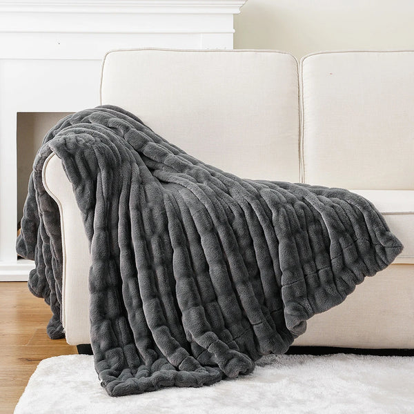 Harewood  Faux Rabbit Fur Blanket Throw