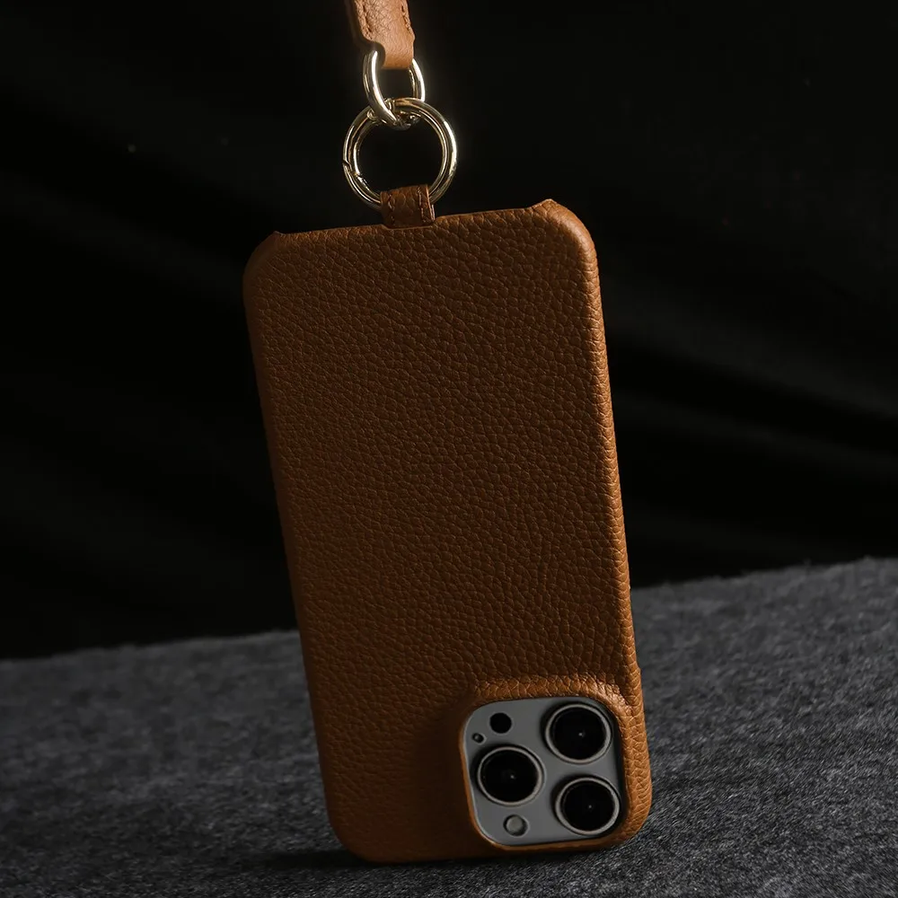 Genuine Cowhide Leather Crossbody iPhone Case