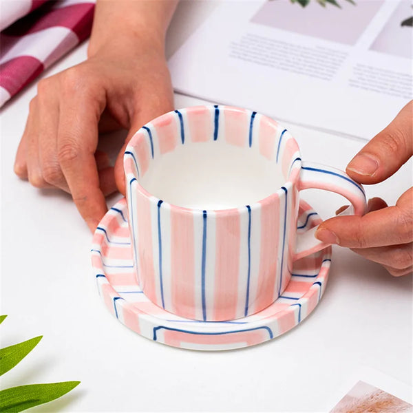 Earthen Stripe Mug & Saucer Set